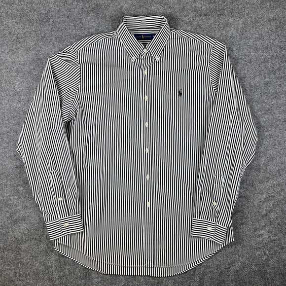 Polo Ralph Lauren Shirt Mens XL Black White Pinstripe Long Sleeve Button Pony - Picture 2 of 12